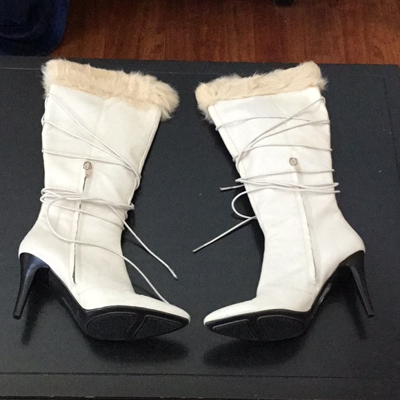 white fur heel boots